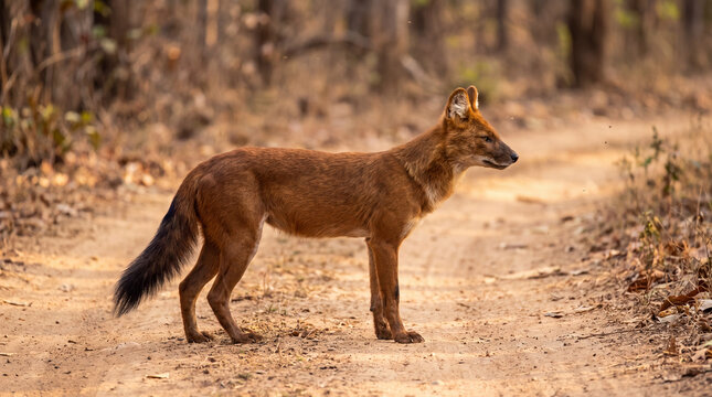 Dhole in Natural Asian Dry Forest Habitat
