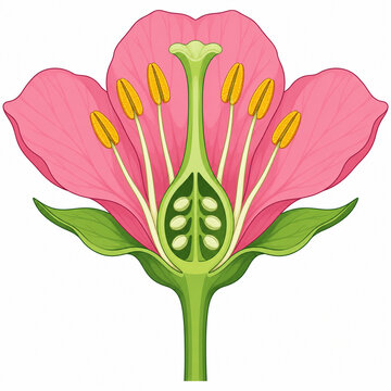 Flower anatomy cross section diagram with stamen pistil petals and ovary