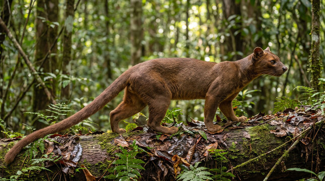 Fossa in Natural Madagascar Forest Habitat