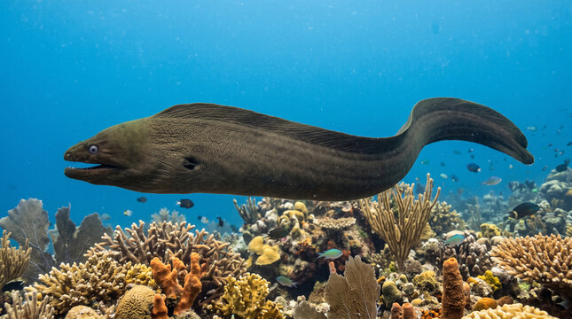 Moray Eel in Natural Coral Reef Habitat