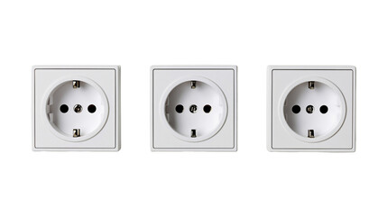 Fototapeta na wymiar Isolated three white modern Schuko electrical power outlets for household electricity supply
