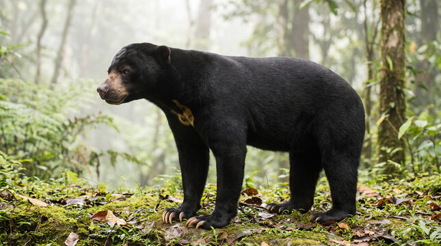 Sun Bear in Natural Tropical Rainforest Habitat