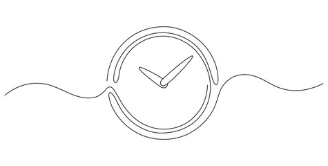Obraz premium Single line clock face icon representing passing time with simple continuous black stroke. Editable stroke illustration.
