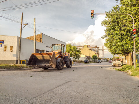 Wheel Loader on an Urban Street