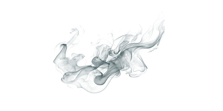 Abstract grey smoke swirl isolated on white background for graphic design overlays