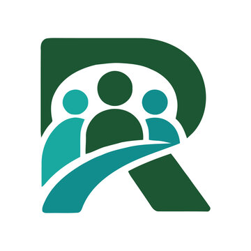 Letter R community and real estate logo design, abstract teamwork and property vector template