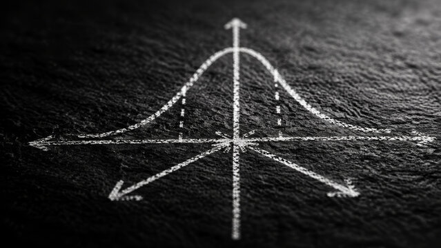 Hand-drawn statistical distribution graph showing averages and variability on a black textured surface.