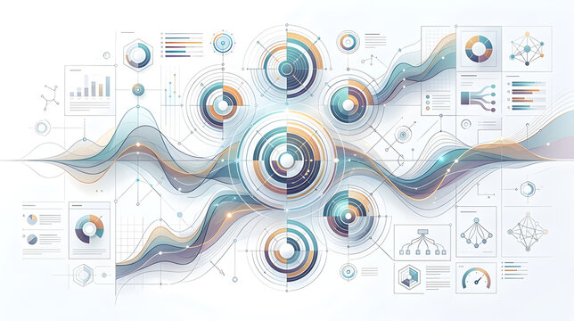 Abstract data visualization with digital charts and network analytics infographics