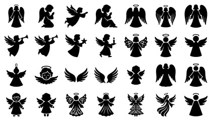 Obraz premium Angels Set, Various Poses and Styles, Decorative Icons, Spiritual Symbols