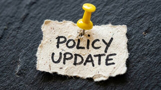 A policy update notice pinned to a dark board for a government rules announcement.
