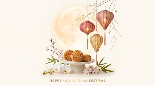 Midautumn festival celebration with mooncakes and lanterns
