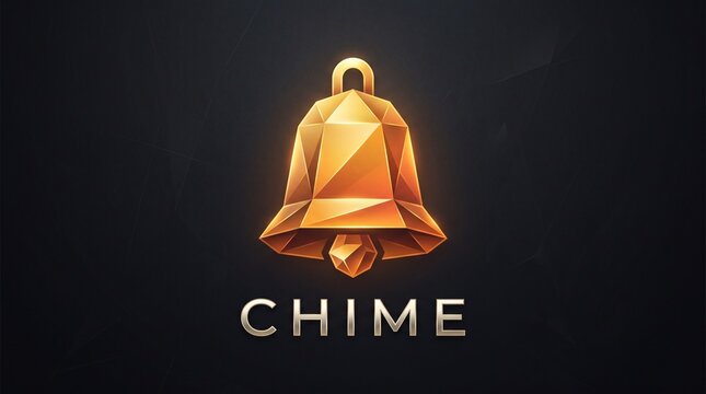 Golden polygonal bell illustration with text dark background
