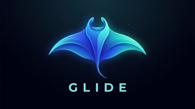 Blue manta ray icon with gradient shading and stylized fins