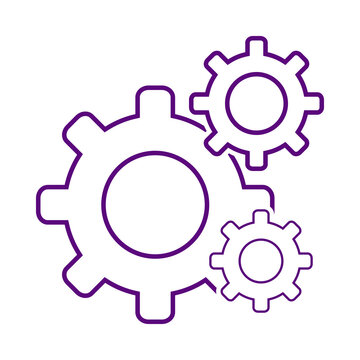 Purple outline gear icons representing mechanical engineering and industrial technology processes transparent background