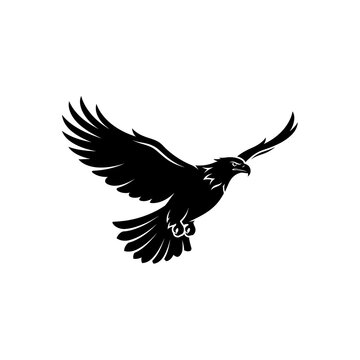 Eagle flying mascot silhouette black vector logo ideal for sports branding and identity design.