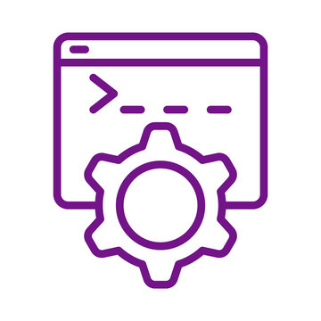 Purple outline icon representing software development or computer programming system settings transparent background