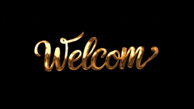 Animated "Welcome" text. Smooth, handwritten-style motion with a gold ink-drip effect; ideal for opening videos, greetings, intros, messages, etc.