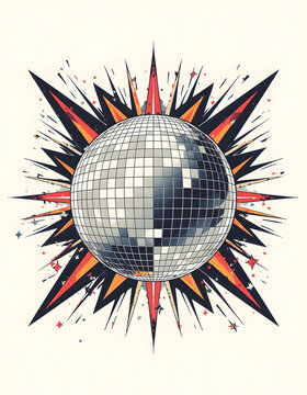 retro vibe silver disco ball with stars