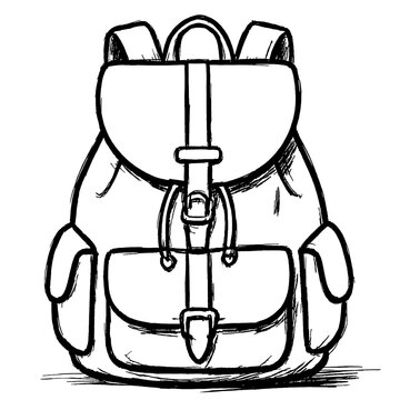 Hand drawn backpack school rucksack sketch travel bag illustration vintage knapsack outline isolated on white background