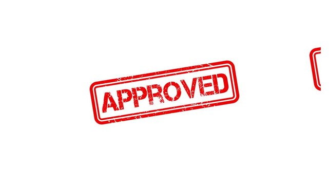 Red approved rubber stamp impression on white background, grunge texture business approval concept seal