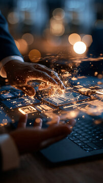 Bright intelligent document processing software interface machine learning and optical character recognition technology automated data extraction concept glowing digital