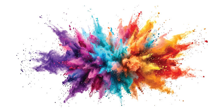 Colorful powder explosion with bright neon paint dust clouds in a dynamic splash