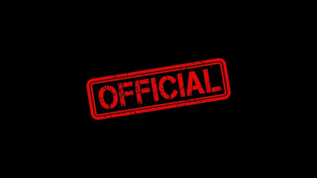 Red official rubber stamp animation on black background, grunge texture sign for business approval verified