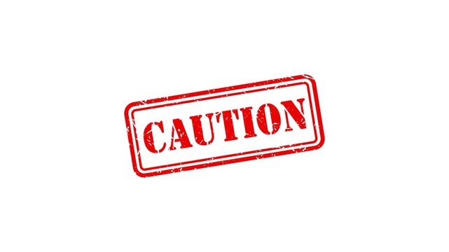 Caution red rubber stamp effect animation on white background, industrial warning sign, concept