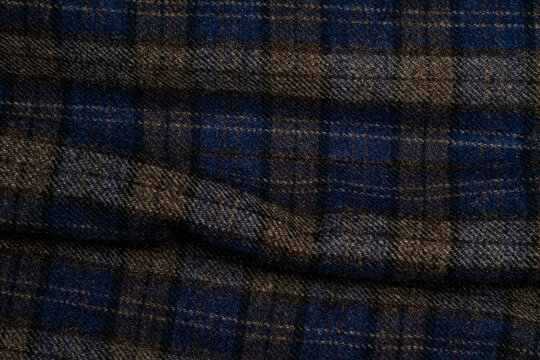 Folded Blue And Brown Plaid Fabric