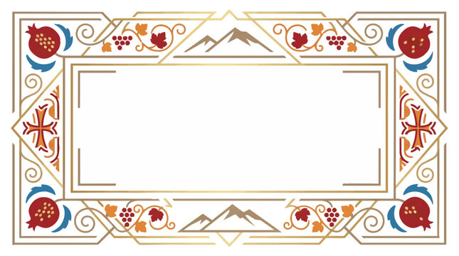 Armenian traditional border with pomegranate and mountain motifs