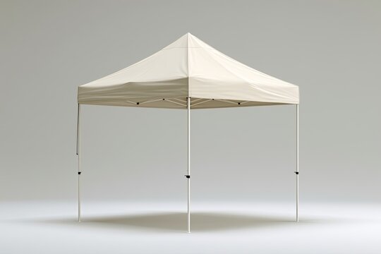 Lightweight, collapsible canopy structure with a peaked roof, set against a plain backdrop