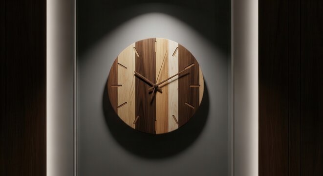 Artistic Wooden Wall Clock With Modern Design And Subtle Lighting