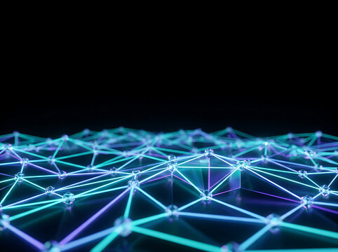 Abstract data network visualization with glowing blue and purple connection lines on a dark background