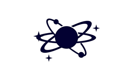 Dark blue atom model with orbiting electrons and stars, isolated on transparent background © Andrej