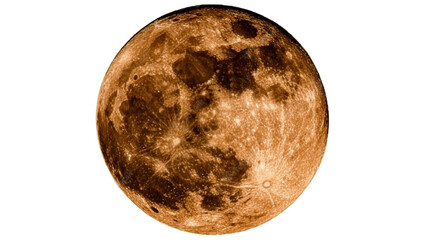 Brown textured full moon with craters, isolated on transparent background © Andrej