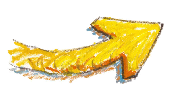 Hand drawn yellow arrow pointing right, isolated on transparent background
