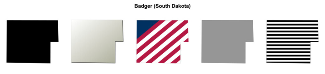 Fototapeta premium Badger (South Dakota) blank outline map set