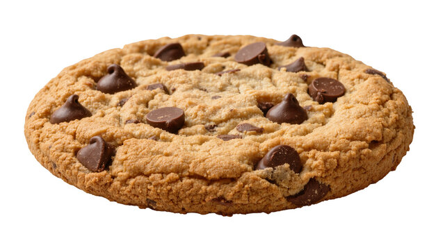 Golden brown chocolate chip cookie with crunchy texture, isolated on transparent background