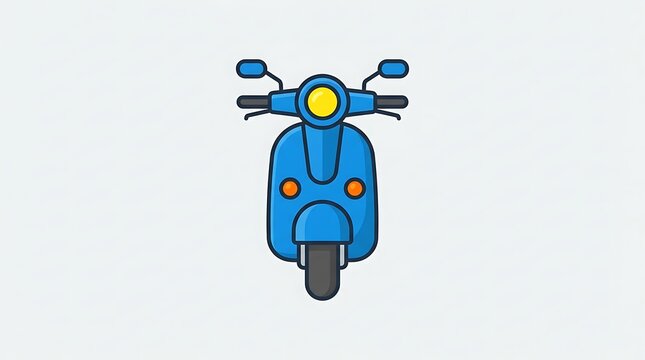 A flat vector illustration of a blue vintage scooter motorcycle viewed from the front for transportation design