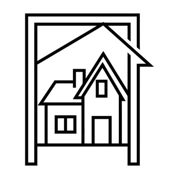 Real estate house symbol inside a property frame vector illustration with house investment property listing residential building mortgage service home ownership housing market property managemen
