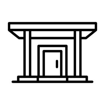 Modern architectural building entrance vector line art icon with canopy roof and pillars architecture icon real estate business property management house investment commercial property mortgage