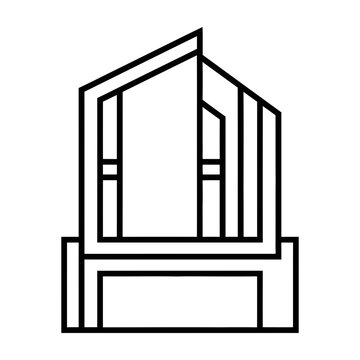 Modern highrise building architecture vector line art icon for commercial real estate and business with office tower building structure property management corporate services business growth