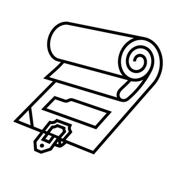 Rolled legal document icon featuring a folder cutout and secured strap file folder contract scroll business agreement property deed rolled paper secure document official record corporate paper