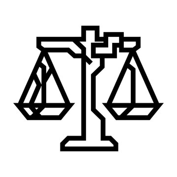 Legal scales justice balance symbol vector line art icon for law firm and property litigation with court icon legal service lawyer vector dispute resolution fairness graphic corporate law