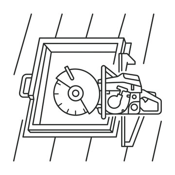 Construction saw cutting tool vector line art icon for real estate development and building with building project construction equipment reno tool builder vector hardware graphic sawing machine