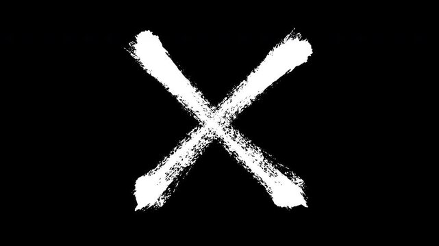 Hand-drawn chalk cross mark animation, grunge x symbol overlay, rough style motion