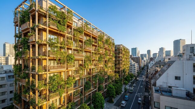 Sustainable apartment building with vertical forest facade.