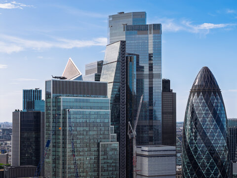 Modern Skyscrapers Rise Above the City of London Featuring the Gherkin and 22 Bishopsgate Towers