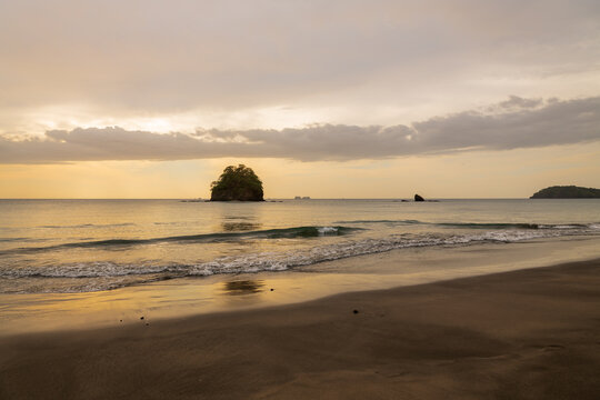 View of Playa Brasilito during sunset, a spacious beach to go to the amazing Playa Conchal (Guanacaste, Costa Rica).