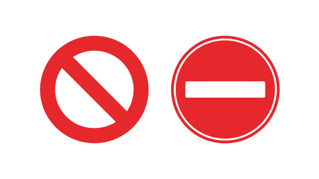No entry stop sign icon set, red prohibition symbols, do not enter traffic signs, restricted access warnings, road safety and regulatory signage.